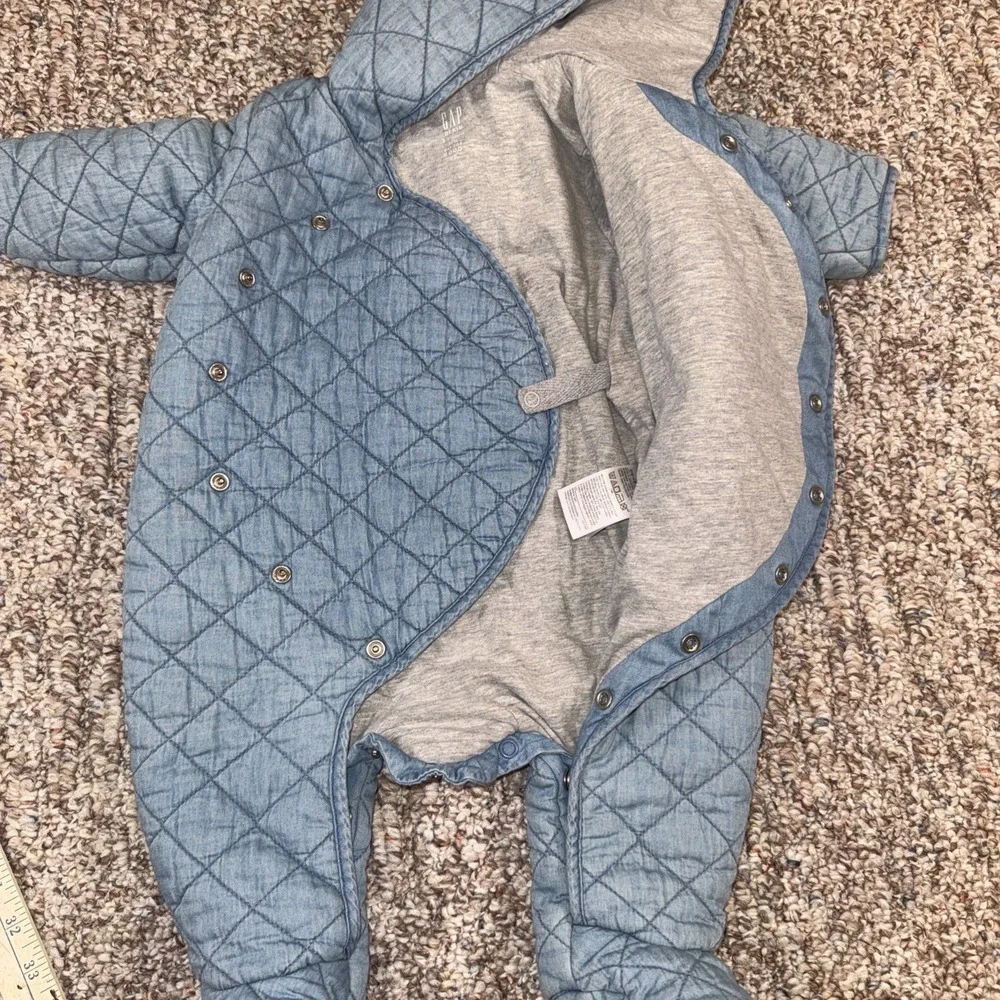 Baby Gap Qulited Chambray Bear Light Blue One-Piece Warm Winter Outfit 3-6 Month